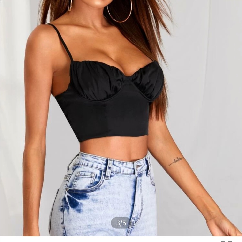 Ruched black lace cami